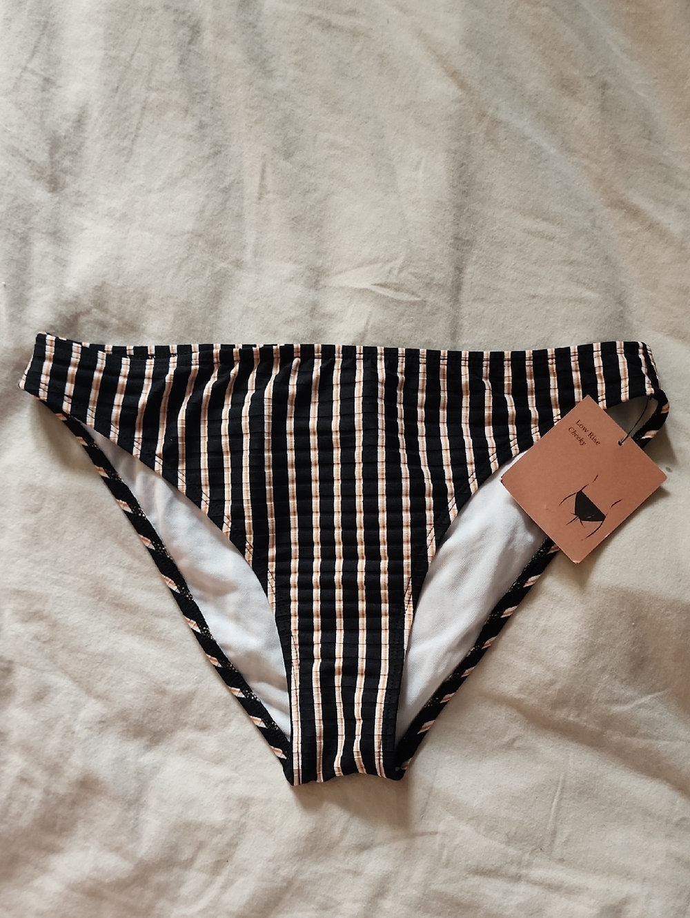 Shade & Shore Black and Beige Striped Bikini Bottom
